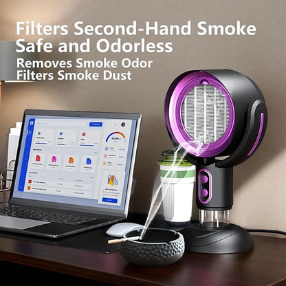 Smoke Buddy – Smoke Purifier for Smoking Indoors, Portable Rechargeable Smoke Fan for Smoking Indoors with Removable Washable Filter – Eliminates Smoke & Odors for BBQ & Hot Pot (purple,rechargeable)