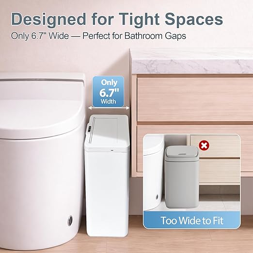 Rechargeable Motion Sensor Trash Can, 4 Gallon Bathroom Trash Can with Lid, Touchless Automatic Smart Slim Garbage Can for Narrow Spaces, Office, RV, Bedroom