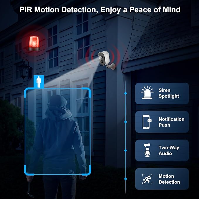 Security Cameras Wireless Outdoor, 2K Battery Powered WiFi Cameras for Home Security with AI Motion Detection, Color Night Vision, Spotlight, Siren, Waterproof, SD/Cloud Storage - 2 Pack