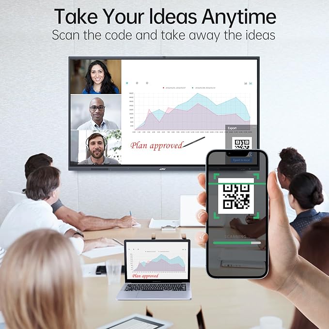 JAV Smart Board Interactive Whiteboard for Classroom Office Home, 4K UHD 8+128GB Touchscreen Smartboard with Built-in EDLA Licensed Android OS & Open App Ecosystem, Wi-Fi & Bluetooth