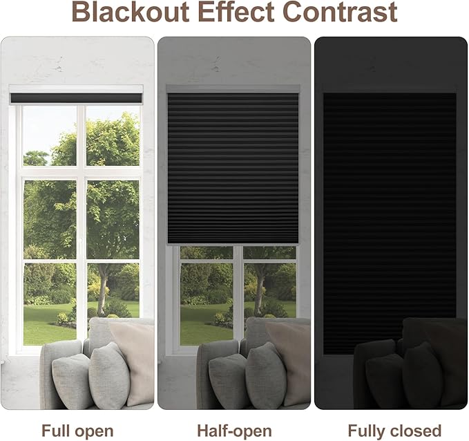 Godark Motorized Blackout Cellular Shades Compatible with Alexa/Google Home Electric Blinds Smart Honeycomb Shades for Windows Automatic Blinds with Remote Custom Size-Black