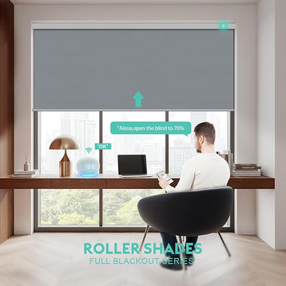 Motorized Blinds with Remote, Blackout Smart Automatic Electric Blinds for Windows Compatible with Alexa Homekit, Cordless Indoor Motorized Roller Shades with Custom Size（Silver Shade）