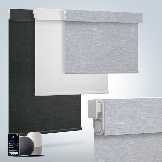 Motorized Blinds for Windows - Hapadif Roller Window Shades with Remote, No-Drill Installation, Cordless Automatic Blinds, Blackout Electric Blinds, Adjustable Height, Easy to Use (Grey, 27 x 72)