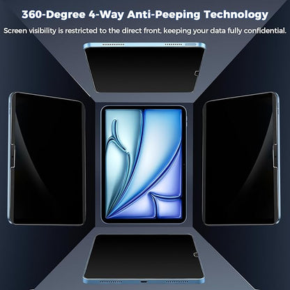 360° 4 Way Privacy Screen Protector for iPad Air 11 Inch M3 M2 (7th/ 6th Generation, 2025/2024), 360 Degree Anti-Spy Tempered Glass Film for iPad Air 11, Touch Sensitive, Case Friendly, 1 Pack