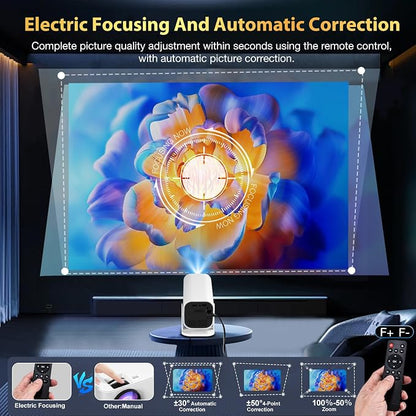 Mini Projector With Wifi And Bluetooth, Built-in Apps,Movie Projector | Electric Focus Portable Projector, 1080P Video Projector for Bedroom, Supports Smartphone/TV Stick/iPad/PS5/Laptop/HDMI/USB