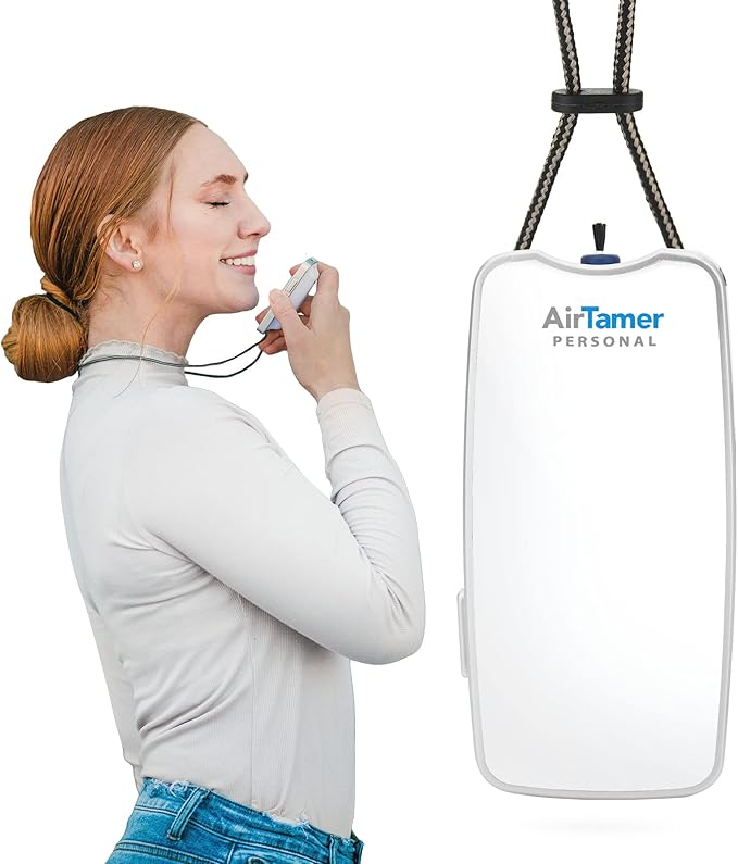 AirTamer A310W Personal Rechargeable and Portable Air Purifier Negative Ion Generator, Proven Performance, White with Metal Travel Case