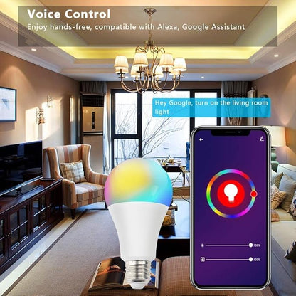 A19 E26 Multicolor 10W LED Light Bulbs, Smart WiFi Light Bulb Compatible with Alexa and Google Home Assistant, LED RGB Color Changing and 4000K 100W Equivalent, No Hub Required, Pack of 2