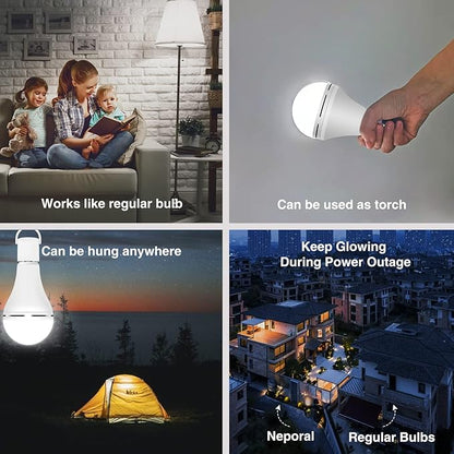 Rechargeable Light Bulbs, Back Up Battery Light Bulbs, 15W 80W Equivalent 6000K 1200mAh Battery Operated Light Bulb for Power Outage Hurricane, Emergency Lights for Home Power Failure, Pack of 4