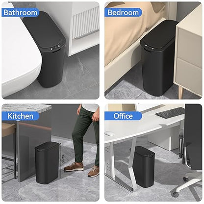 FRESHLIX 5 Gallon Bathroom Automatic Trash Can with Lid, Motion Sensor Touchless Trash Bin,Smart Electric Slim Waterproof Garbage Bin for Toilet, Office, Kitchen, Bedroom, Living Room (Black)