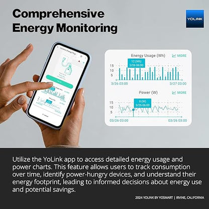 YoLink Smart Outdoor Energy Plug, IP63, 1800W, 15A Smart Plug with Real-Time Energy Monitoring, Automatic Safety Shutoff, Alexa & Google Assistant Compatible, Require YoLink Hub