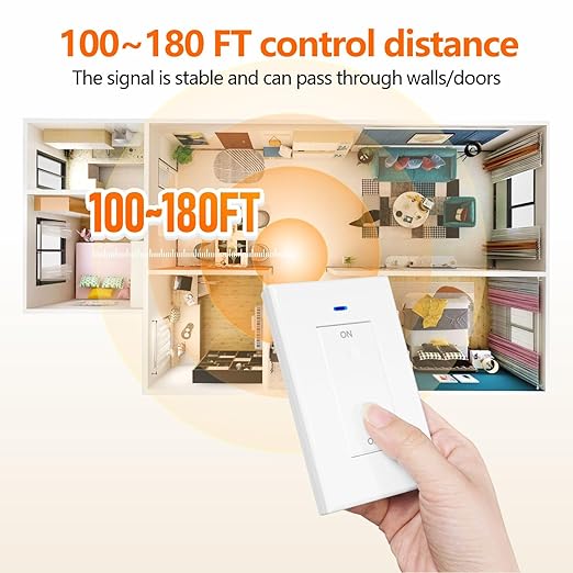 DieseRC AC 110V 120V 220V 240V Wireless Remote Control Light Switch 1500W 1 Channel 433Mhz RF Relay Receiver with 2 Transmitters Keyfob for Lamp Bulb, Easy to Install