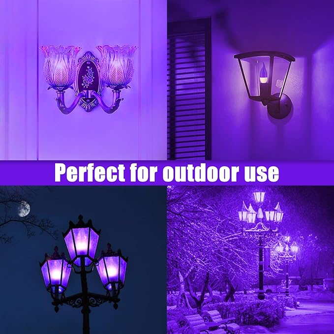 Bestview LED Flame Effect Light Bulbs,3 Modes Flickering Light Bulbs, Smart E12 Chandelier Base Candle Fire Light Bulb for Halloween, Christmas, Porch Indoor&Outdoor Decoration -6 Pack(Purple)
