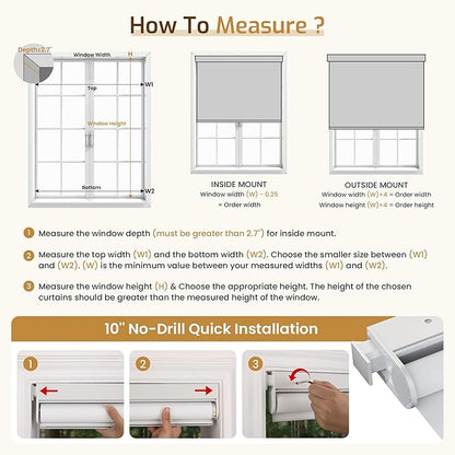 Grandekor No Drill Motorized Blinds with Remote 100% Blackout, Automatic Smart Roller Shade Cordless,White 34.5x72 Compatible with Alexa, Type-C Charging