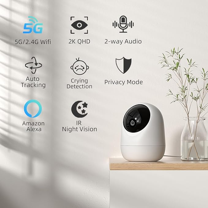 Rraycom 4Pack 2K Security Camera Indoor 5G/2.4 GHz Wi-Fi, Baby Monitor Pet/Dog Camera 360-Degree for Home Security, Smart Motion Tracking, 24/7 Live View, Night Vision, Compatible with Alexa