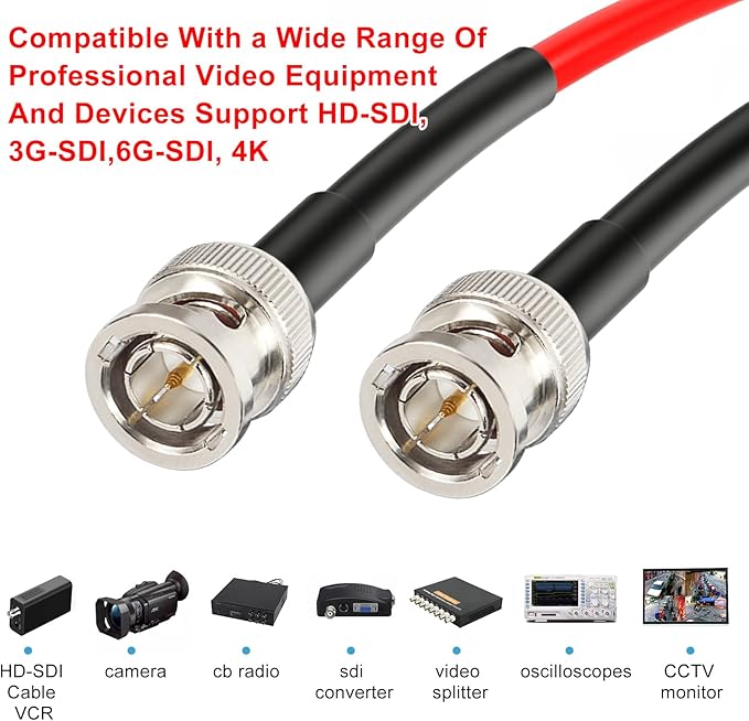 XRDS -RF 12G SDI Cable 300FT, SDI Video Cable 3G/6G/12G 75ohm RG6 BNC Cable Supports HD-SDI/3G/6G-SDI/4K for Video Security Camera SDI Converter, Red