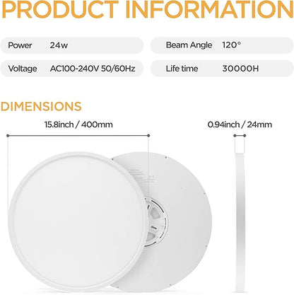 TALOYA 2 Pack Flush Mount LED Ceiling Light (Milk White Shell), 15.8 Inch, Equivalent to Traditional 240W Bulb Light for Kitchen Bedroom Utility Closet Room,5 in 1(3000k/3500k/4000k/5000k/6500k)
