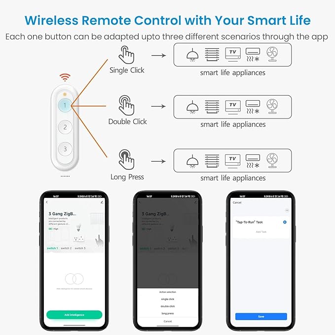 JXQXHCFS ZigBee 3.0 Wireless 6 Push Button Remote Tuya Scene Automation Control Switch Smart Life App-1 Button Remote