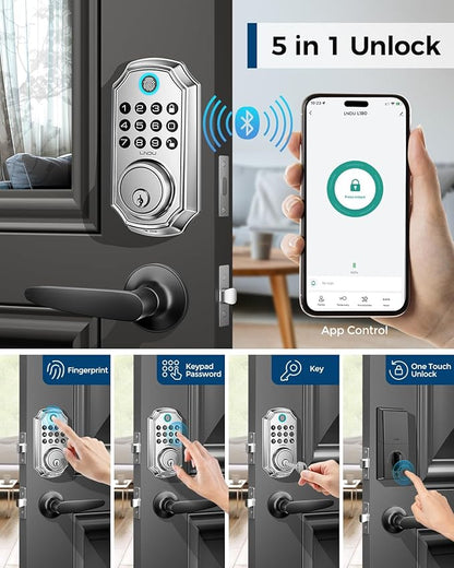 Keyless Entry Door Lock, Smart Deadbolt Lock with Handleset D180 & D280 (Fingerprint & Leveler) (Metallic)