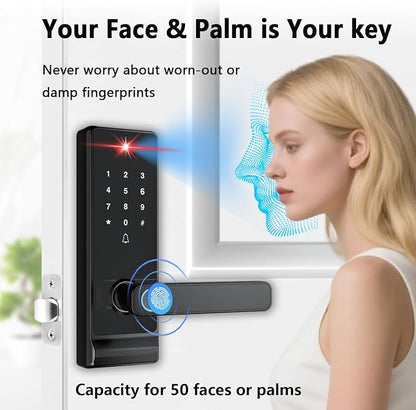 Smart Lock with Camera, Doorbell, Lever Handle, Screen for Front Door