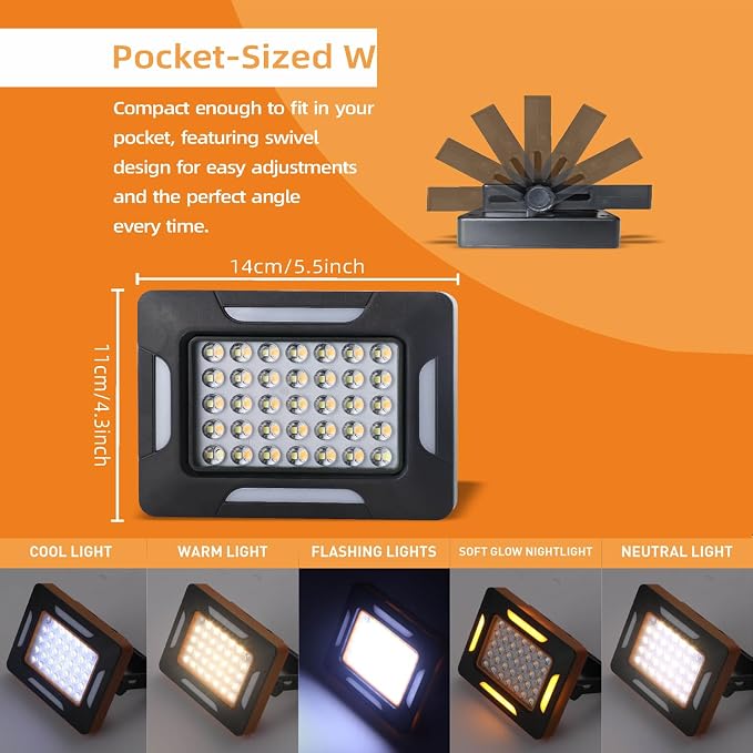 D1 Pro Solar Portable Camping Lights with Strong Magnets, Dimmable, Solar Rechargeable Camping Lantern, IP67 Waterproof, 5 Light Modes Portable Flood Light, Work Lights for Indoor Outdoor