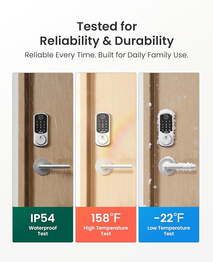 DESLOC B200 Fingerprint Smart Lock with 2 Lever Handles, Keyless Entry Front Door Lock Set, Electronic Keypad Deadbolt, App Control, Auto Lock, Long Battery Life,Silver