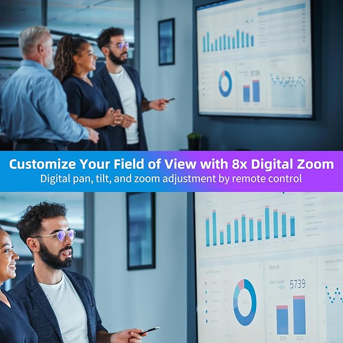 4K Webcam, UHD PTZ PC Camera with Speaker and 4 Microphones, Supporting Remote Control, Digital Zoom, Autofocus, Privacy Cover and Tripod, for Video Calls and Conferences and Live Streaming