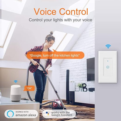 Upgraded Smart Light Switch WiFi Switch Touch Wall Switch 1 Gang | Compatible with Alexa Google Home (Turn On/Off Indicator Light )