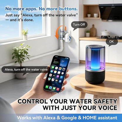 WiFi Smart Water Leak Detection & Auto Shut-Off Kit – 1 EVO Valve Controller + 2 Wireless Sensors, No Hub Needed, Works with Alexa & Google Home, Real-Time App Alerts for Home & Business