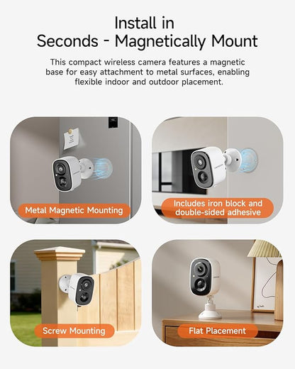 2.5K Security Camera Wireless Outdoor, 2.4G WiFi Battery Powered Indoor Camera, Magnetic Mount Cameras for Home Security, AI Detection, Color Night Vision, Spotlight, Siren Alarm, 2-Way Talk