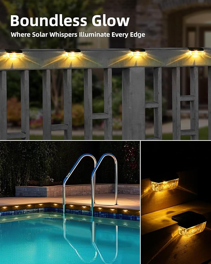 Herzila Solar Deck Lights Outdoor, 8 Pack Fence Lights Solar Powered, Waterproof Step Lights for Deck, Stair, Pool and Yard, Warm White