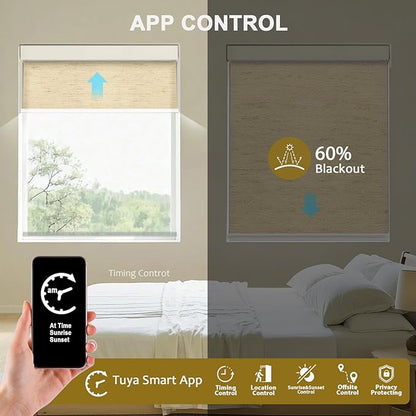 Motorized Blinds with Remote Cordless Automatic Motorized Shades Custom Blinds for Windows Smart Curtains Compatible with Alexa Google Home(Light Filtering Linen Soft Dunes,W36 x H72in)