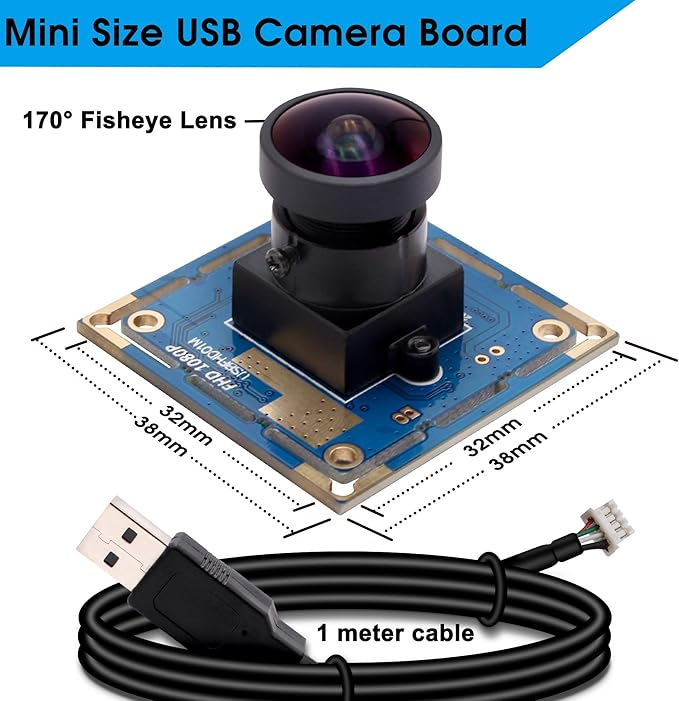 SVPRO USB Camera Board - 1080P Wide Angle Camera Module with Fisheye Lens, FOV 150 Degree, CMOS OV2710, 30/60/100fps for Android, Linux, Windows, Mac OS