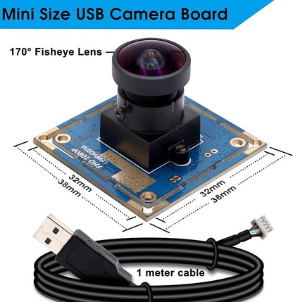 SVPRO USB Camera Board - 1080P Wide Angle Camera Module with Fisheye Lens, FOV 150 Degree, CMOS OV2710, 30/60/100fps for Android, Linux, Windows, Mac OS