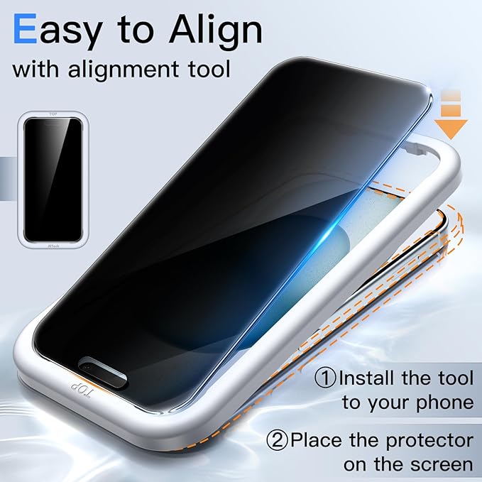 JETech 360 Degree Privacy Screen Protector for iPhone 15 Plus 6.7-Inch, 4-Way Anti-Spy Tempered Glass Film with Easy Installation Tool, 2-Pack