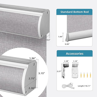 SmartWings Motorized Light Filtering Shades, Work with Matter Thread Homekit Z-Wave Alexa Google, 70% Blackout Shades Translucent, Cordless Blinds with Remote Control Rechargeable, Safari Rock Grey