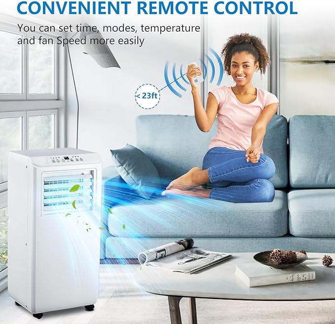 GarveeLife Portable Air Conditioner,10,000 BTU for Rooms up to 450 Sq.Ft., Smart Compact AC Unit with Cooling, Dehumidifier, Fan, Remote Control and Window Kit, White