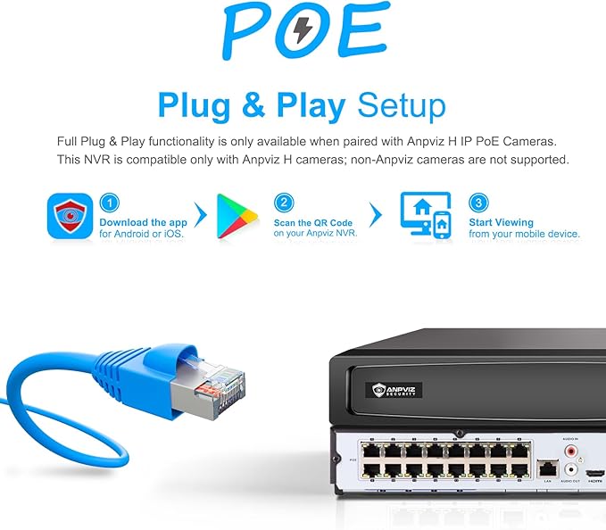 Anpviz AI 12MP 16CH POE NVR (12MP/8MP/6MP/5MP/4MP) Smart AI POE Network Video Recorder - Supports up to 16x 12MP/4K IP Cameras, 16-Channel Power Over Ethernet Pre-installed 4TB HDD NVR7616Q2-16P-A-4TB