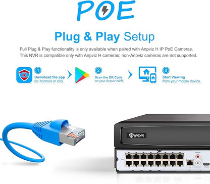 Anpviz AI 12MP 16CH POE NVR (12MP/8MP/6MP/5MP/4MP) Smart AI POE Network Video Recorder - Supports up to 16 x 12MP POE Cameras, 16-Channel Power Over Ethernet (Not Included HDD) NVR7616Q2-16P(H Series)