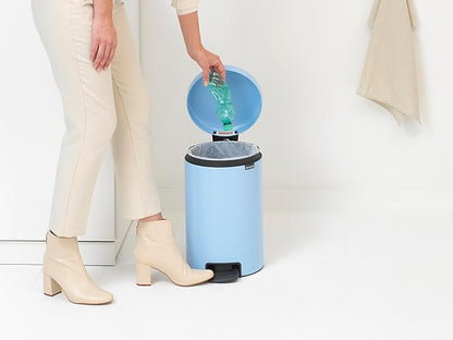 Brabantia Step-On Small Trash Can | Dreamy Blue | 3.2 Gallon / 12L | Bathroom, Bedroom, Office Trash Can, Light Pedal Opening, Handle & Removable Inner Bucket | 9.9 x 13.3 x 16.2 | + Trash Bags