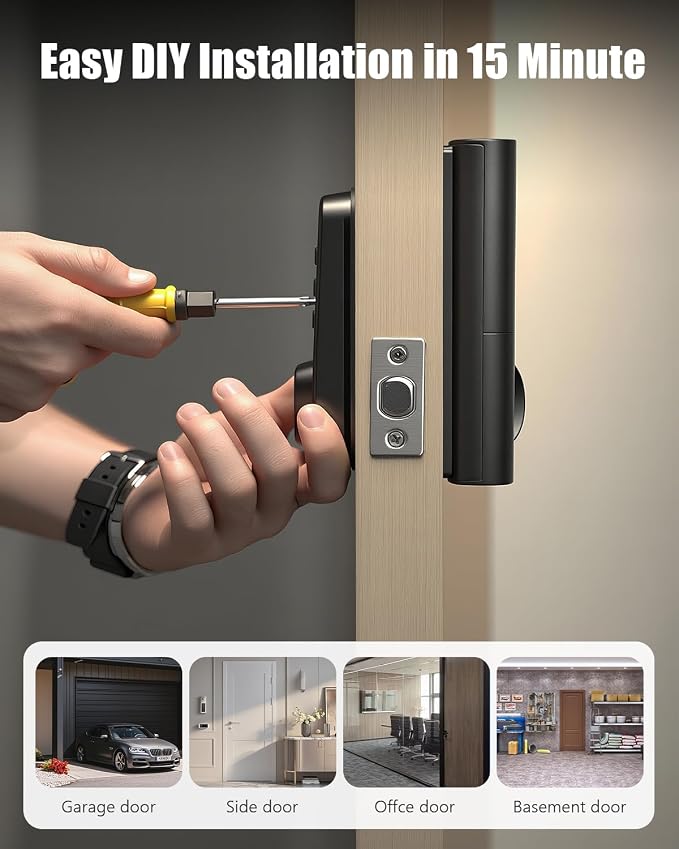 Keyless Entry Smart Door Lock with Code Electronic Fingerprint Keypad Deadbolt Lock for Front Door, Built-in WiFi, App Remote Control, Alexa & Google Voice Control, IP54, 10 Months Battery, Auto Lock
