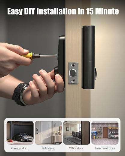 Keyless Entry Smart Door Lock with Code Electronic Fingerprint Keypad Deadbolt Lock for Front Door, Built-in WiFi, App Remote Control, Alexa & Google Voice Control, IP54, 10 Months Battery, Auto Lock