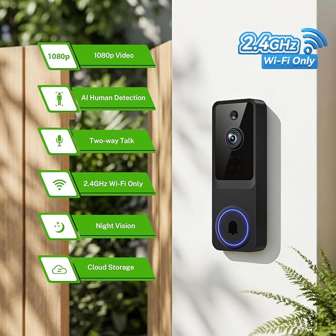 1080P Wireless Baby Monitor with AI Human Detection, Battery Powered, Two-Way Audio & Night Vision, 2.4G WiFi Smart Security Cam, Cloud Storage Ready