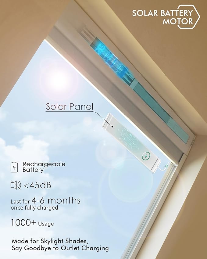 Yoolax Motorized Skylight Shades, Smart Cellular Shades Compatible with Alexa Google, Electric Cordless Honeycomb Blinds with Remote for Roof Inclined Plane Room (Light Filtering White)