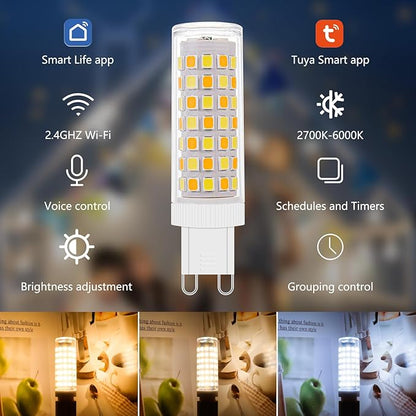 3Pack Dimmable Wi-Fi Smart LED Bulbs with G9 Base,Compatible with Amazon Alexa and Google Assistant-Warm to Cool White(2700K-6000K),Adjustable Brightness From 1%-100% (120V,0.4-4.7W,40LM-450LM）