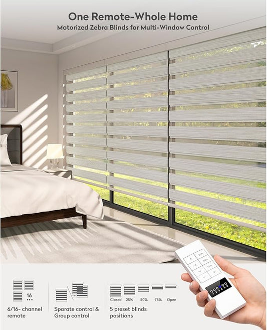ACMEART Motorized Zebra Blinds,Smart APP & Remote Control 95% Blackout Shades,Compatible with Alexa,Custom Size Electric Window Blinds for Bedroom/Home/Office (Classical Light Beige)