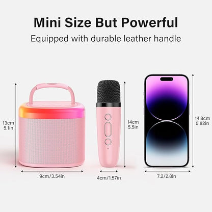 HWWR Karaoke Machine for Adults Kids, Mini Karaoke Machine with 2 Wireless Microphones, Portable Singing Speaker for Home Party, Kids Holiday Birthday Gifts, Music for Girls Boys All Age 3-12+