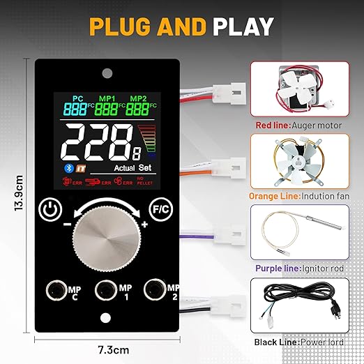 WiFi PID Upgraded Digital Thermostat Controller Board Replacement with APP Smart Control Bluetooth Function Compatiable for Pit Boss Pellet Grills