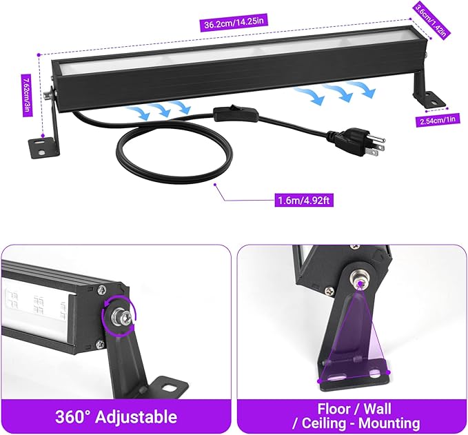 38W LED Black Light Bar Blacklight Bars with Plug and Switch Light Up 22x22ft Area for Glow Party Halloween Parties Bedroom Decorations Stage Lighting -1pack Carrying a Remote Control