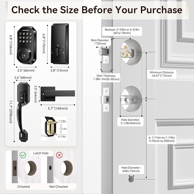 Ulecoce WiFi Smart Door Lock for Front Door, Keyless Entry Door Lock with App Control, Front Door Lock Set, Keypad Deadbolt with Handle Set, 5 Keys, Auto-Lock ＆ One-Touch Lock, One-time Codes, Black