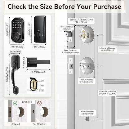 Ulecoce WiFi Smart Door Lock for Front Door, Keyless Entry Door Lock with App Control, Front Door Lock Set, Keypad Deadbolt with Handle Set, 5 Keys, Auto-Lock ＆ One-Touch Lock, One-time Codes, Black
